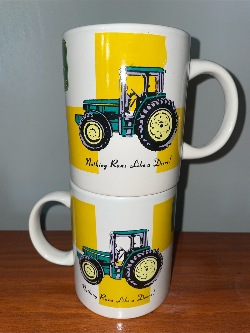 Vintage John Deere Tractor Coffee Mugs Set of 2 Nothing Runs Like a Deere